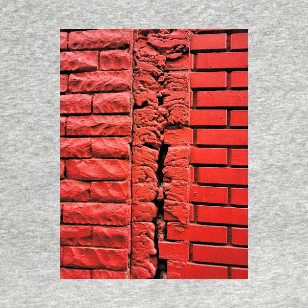 MIND THE GAP ... SPACE BETWEEN 2 RED PAINTED BRICK WALLS by mister-john